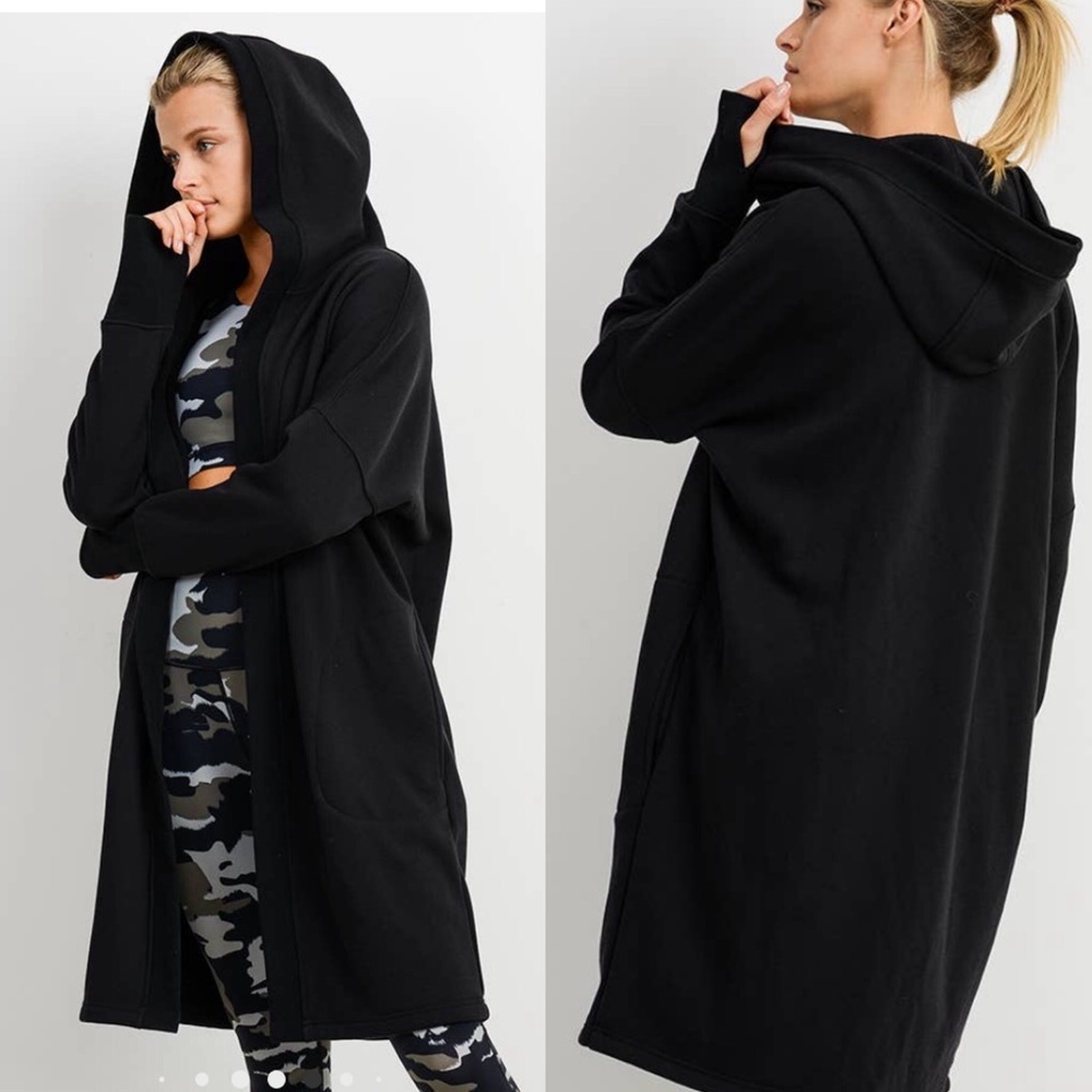 ✖️LAST 1 BUNNY LS CARDIGAN WITH HOODIE | BLACK - Picture 1 of 9